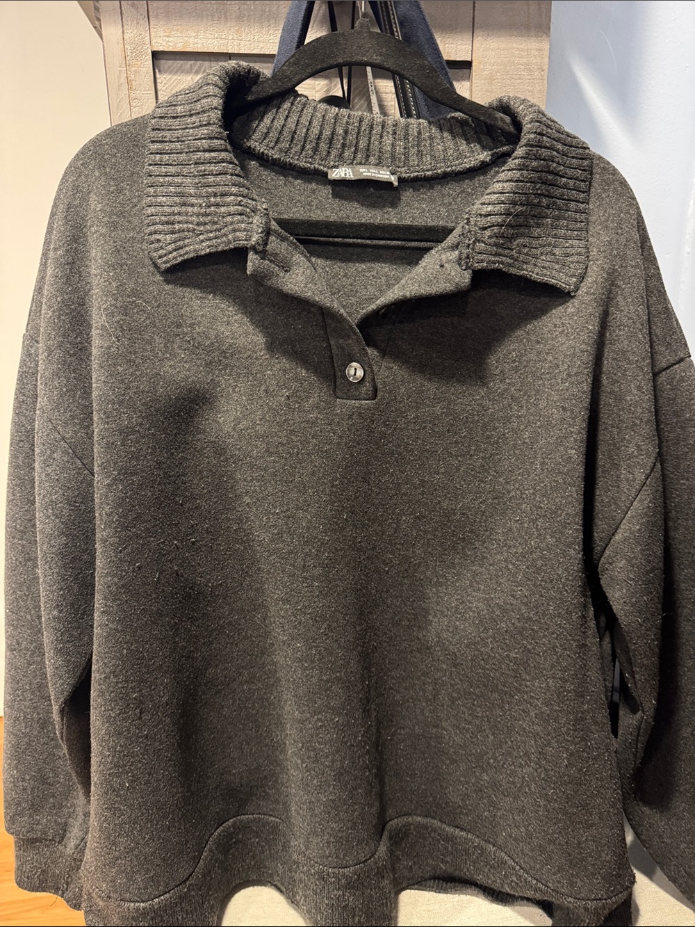 Zara Charcoal Ribbed-Collar Polo Turtleneck Sweater
